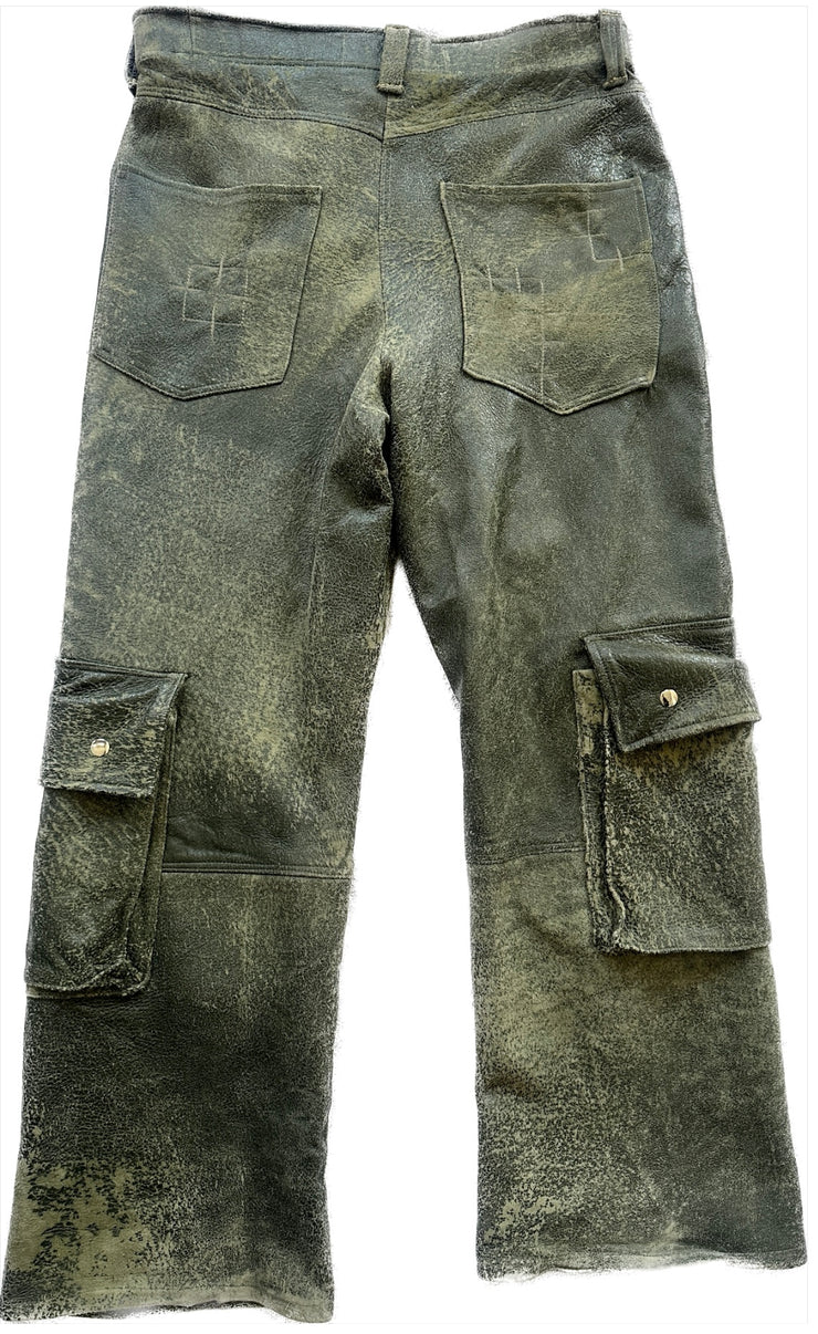 Distressed Calf Skin Signature Cut Cargo Pants