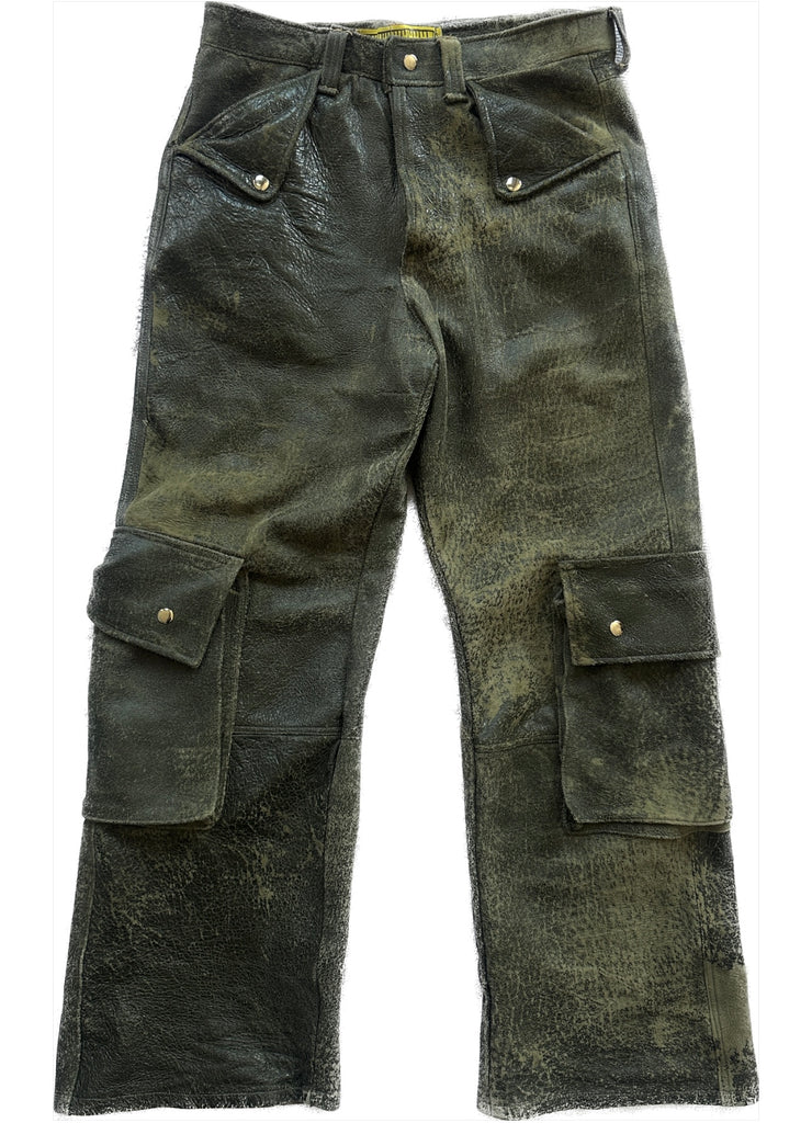 Distressed Calf Skin Signature Cut Cargo Pants