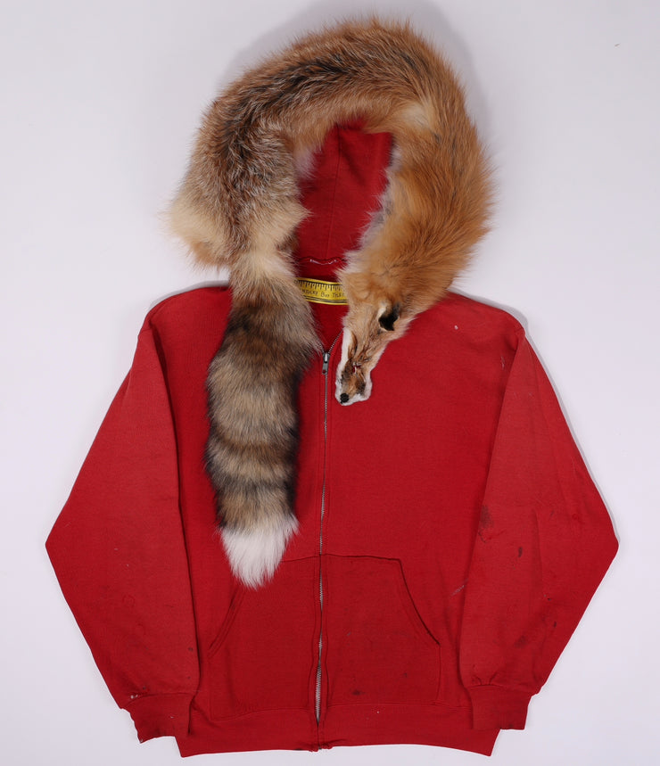 Vintage Kitsune Hoodie Zip Up Red